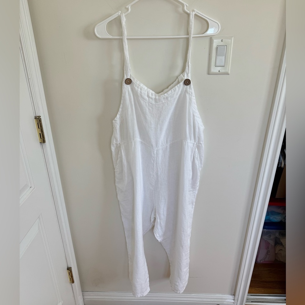 100% Linen Overalls White One Size